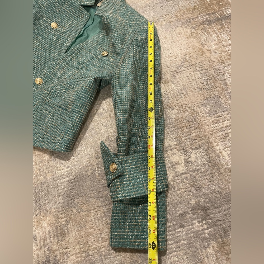 ORTTU Star Neck Jacket Green Tweed Gold Accents Size Medium Military Glamor $290 - Picture 12 of 13